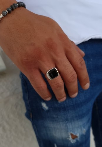 טבעת כסף לגבר אוניקס ריבוע שחור