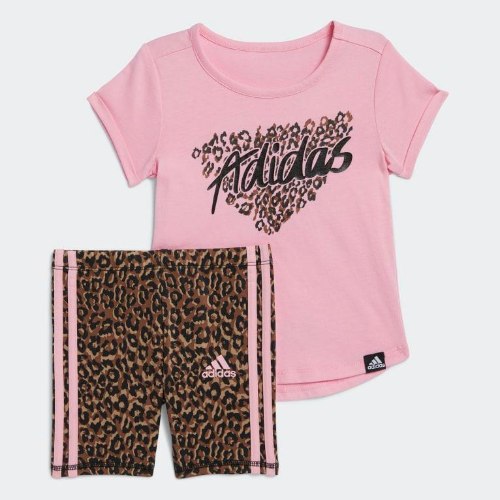 חליפה ורודה עם טייץ מנומר ADIDAS בנות - 3 חודשים עד 7 שנים