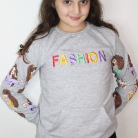 טוניקה בנות הדפס שרוול אפור