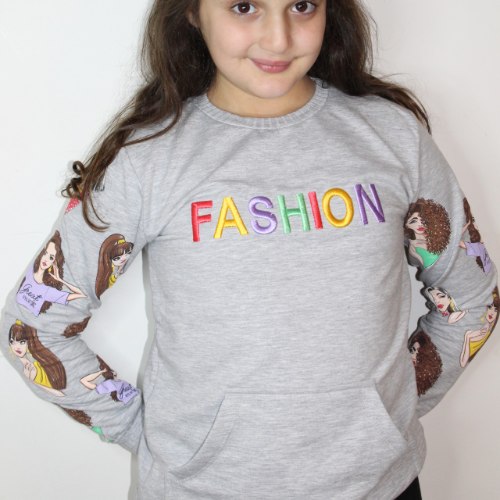 טוניקה בנות הדפס שרוול אפור