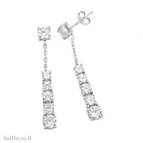 עגילים מכסף ארוכים משובצים אבני זרקון A8883 | תכשיטי כסף 925