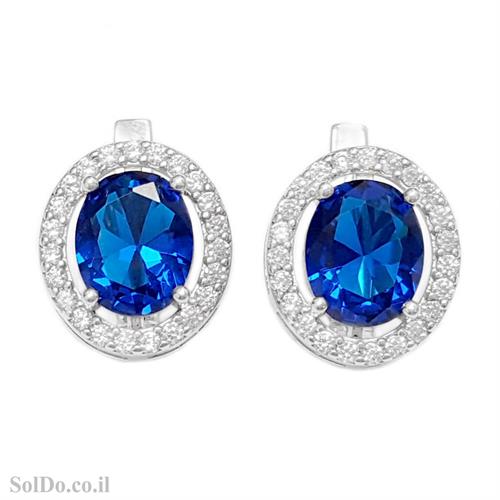 עגילים מכסף בשילוב אבני זרקון צבע כחול ושקוף A8822 | תכשיטי כסף 925 | עגילי כסף