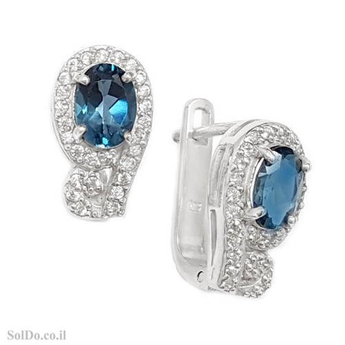עגילי כסף משובצים אבני טופז כחולות וזרקונים A8788 | תכשיטי כסף 925 | עגילי כסף