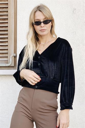 טופ קרופ קטיפה שחור