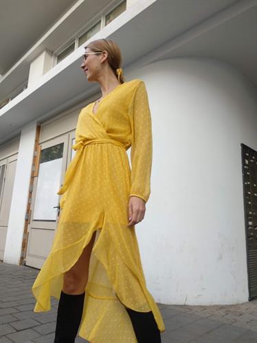 שמלת מעטפת שיפון - צהובה