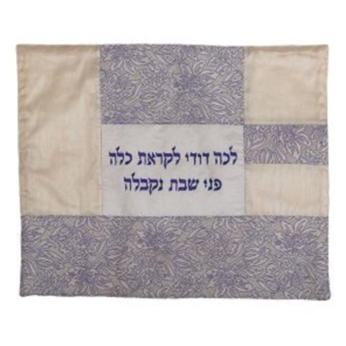 כיסוי פלטה לשבת קולאז' בדים - פרחים לבן