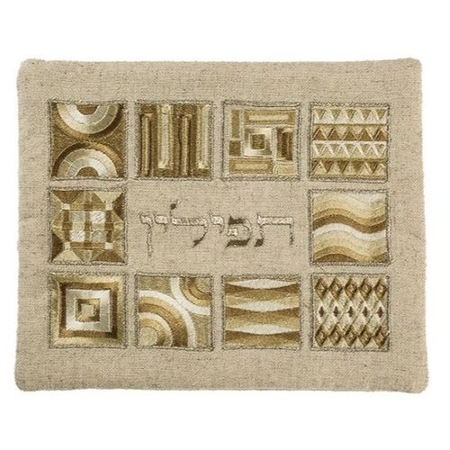 כיסוי תפילין רקמה מלאה דגם מרובעים זהב