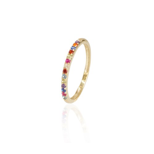 טבעת איטרניטי  זרקונים צבעוניות בזהב 14 קראט|טבעת זהב משלימה