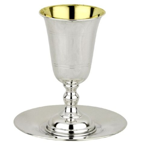 סט קידוש גביע + תחתית כסף טהור דגם דויד חלק (L)