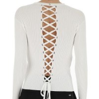 חולצת סריג קשירות בגב לבן GUESS