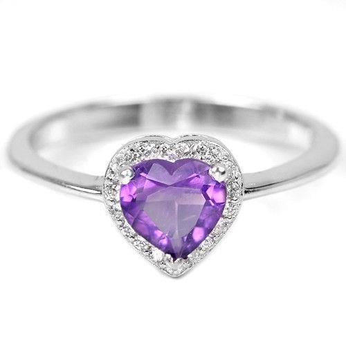 טבעת כסף לב משובצת אמטיסט סגול וזרקונים RG5597 | תכשיטי כסף 925 | טבעות כסף