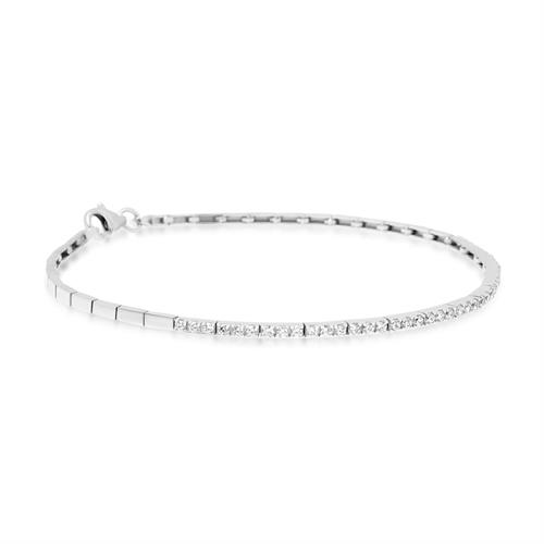 צמיד זהב לבן חצי טניס עם זרקונים בזהב 14 קרט