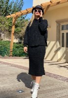 חליפת סריג חצאית  דגם קייט שחור