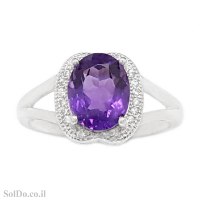 טבעת מכסף משובצת אבן אמטיסט ואבני זרקון RG9016 | תכשיטי כסף 925 | טבעות כסף