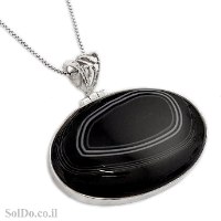 תליון מכסף משובץ אבן אגט צבע שחור T6161 | תכשיטי כסף