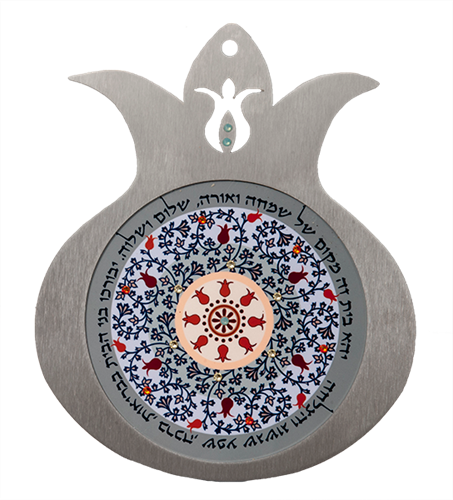 רימון גדול מסגרת נירוסטה בשילוב הדפסים צבעוניים ואבני סברובסקי - DRL1