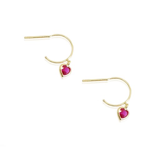 עגילי חצי חישוק זהב ולב זרקונים 14 קראט