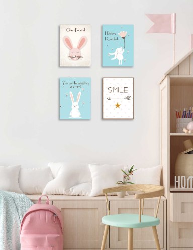 סט של 4 תמונות השראה ארנבות לחדר ילדים דגם 038