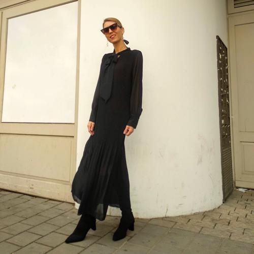 שמלת פליסה BOW - שחור