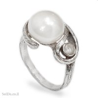 טבעת מכסף מעוצבת משובצת פנינה לבנה ואבן זרקון RG6280 | תכשיטי כסף 925 | טבעות כסף