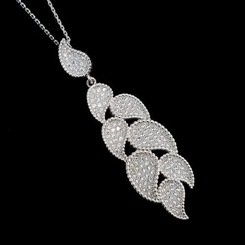 תליון כסף משובץ אבני זרקונים נוצצות כולל שרשרת T2725 | תכשיטי כסף 925