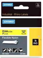 סרט סימון ניילון גמיש שחור על רקע צהוב Dymo 1734525 Flexible Nylon IND Tape 24mmx3.5m