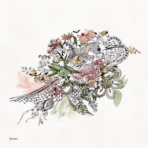 תמונה של ציפור עם פרחים ורודים