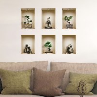 שישיית מדבקות נישה כוורת פסלים שחורים ועציצי בונסאי דגם 600