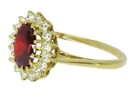 טבעת זהב 14K דגם דיאנה משובצת אבן חן גרנט אדומה וזרקונים