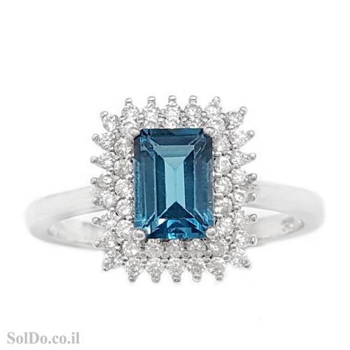 טבעת מכסף משובצת אבן טופז כחולה  וזרקונים RG1651 | תכשיטי כסף 925 | טבעות כסף