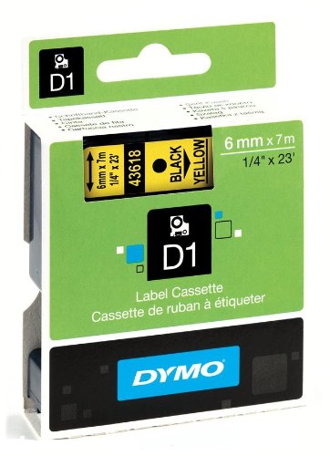סרט סימון שחור על רקע צהוב Dymo S0720790 D1 43618 Tape 6mmx7m