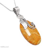 תליון מכסף מעוצב משובץ קורל T6090 | תכשיטי כסף