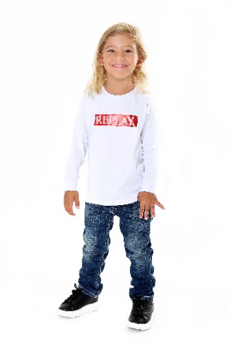 טישירט לבנה REPLAY לוגו אדום מטאלי