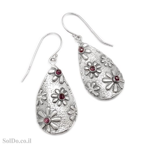 עגילי כסף מעוצבים בשילוב אבני גרנט  A8863 | תכשיטי כסף | עגילי כסף