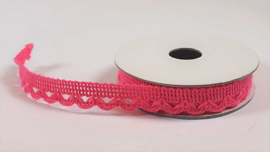 סרט בד ארוג קצה תחרה ורוד - 2 מ'