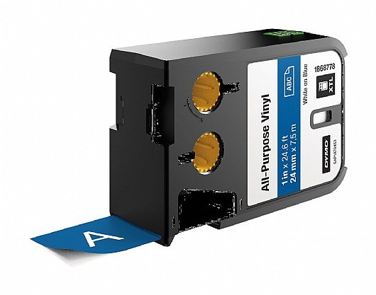 סרט סימון ויניל לבן על רקע כחול Dymo 1868778 XTL All-Purpose Vinyl 24mmX7m