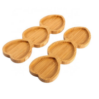 זוג צלחות הגשה בצורת לב מעץ במבוק מלא
