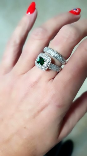 טבעת כפולה מכסף עם אבן ירוקה