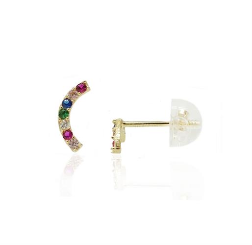 עגילי זהב קשת בענן עם זרקונים צבעוניות