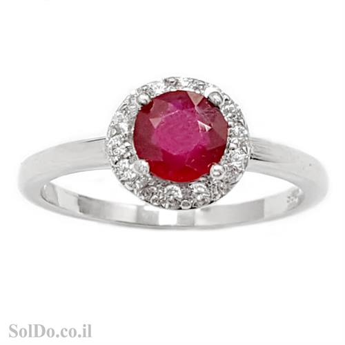 טבעת מכסף משובצת אבן רובי אדומה ואבני זרקון קטנות  RG6007 | תכשיטי כסף 925 | טבעות כסף