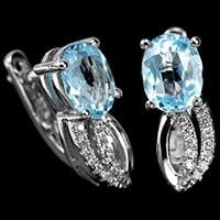 עגילי כסף משובצים טופז כחול וזרקונים A8347 | תכשיטי כסף 925 | עגילי כסף