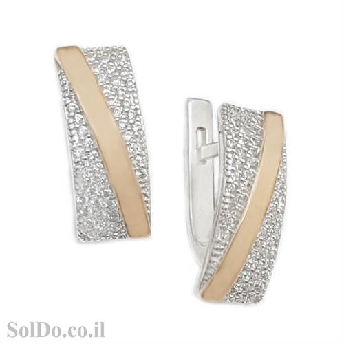 עגילים מכסף מצופים זהב 9K משובצים אבני זרקון A8739 | תכשיטי כסף 925