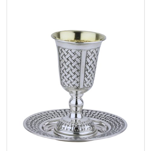 סט גביע קידוש + תחתית כסף טהור דגם דויד קלוע (S)