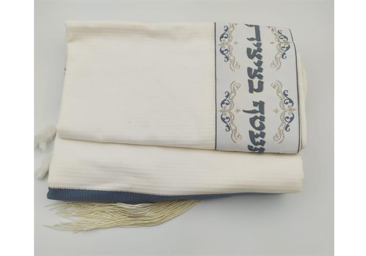 טלית כנשר 100% כותנה בד תשבץ צבע אפור