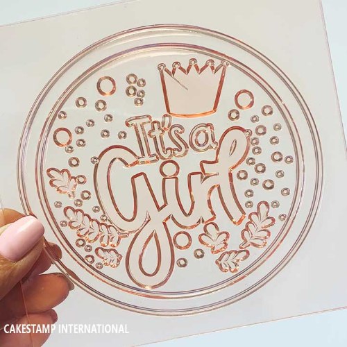 תבנית טופר  IT'S A GIRL | ברכה במסגרת גדולה עם כתר| קישוט טופר לעוגה| מסגרת שלט להולדת בת מאתי דבש