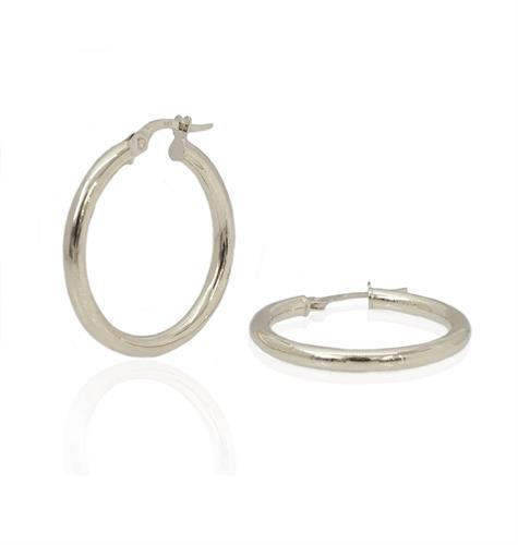 עגילי חישוק זהב לבן 2.5 סמ דקים חלק מבריק