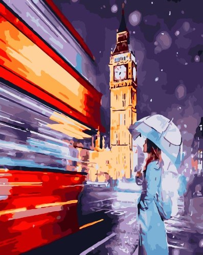 צביעה לפי מספרים - נערה עם מטריה ליד הביג בן