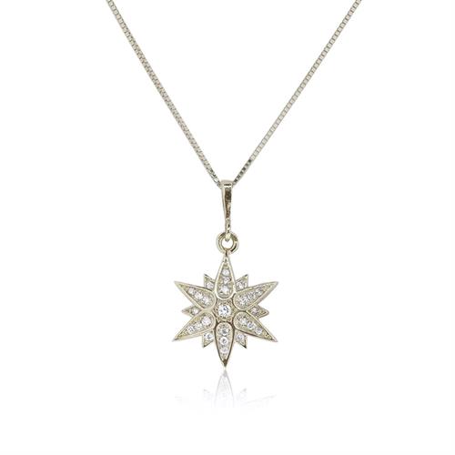 שרשרת יהלומים כוכב תליון כוכב משובץ יהלומים בזהב 14 קרט