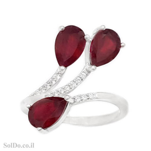 טבעת מכסף משובצת אבני רובי ואבני זרקון קטנות  RG8949 | תכשיטי כסף 925 | טבעות כסף