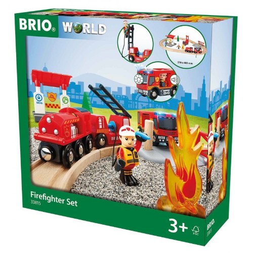 בריו BRIO סט הצלה רכבת כיבוי אש ומשאת פסי רכבת+דמות 33815